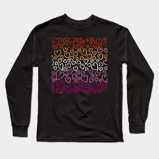 Lesbian Pride Heart Pattern Long Sleeve T-Shirt by JustGottaDraw